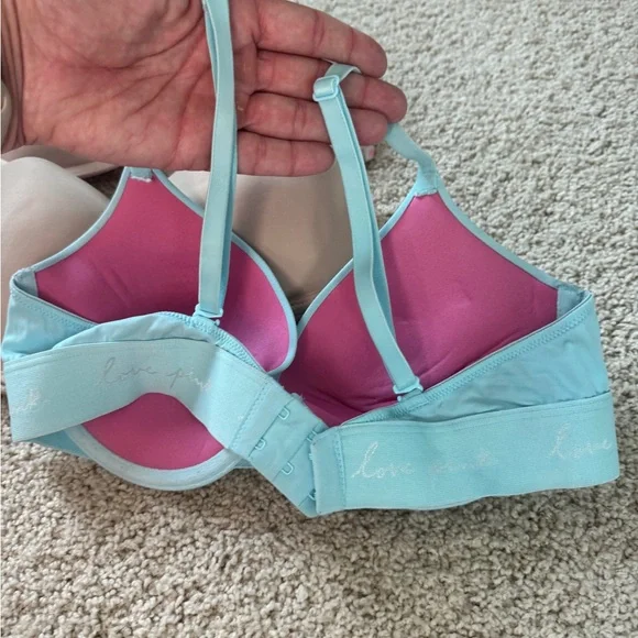 Lot of 3 Pink Victoria Secret Bras 34 c blue nude tan push up - Picture 3 of 12